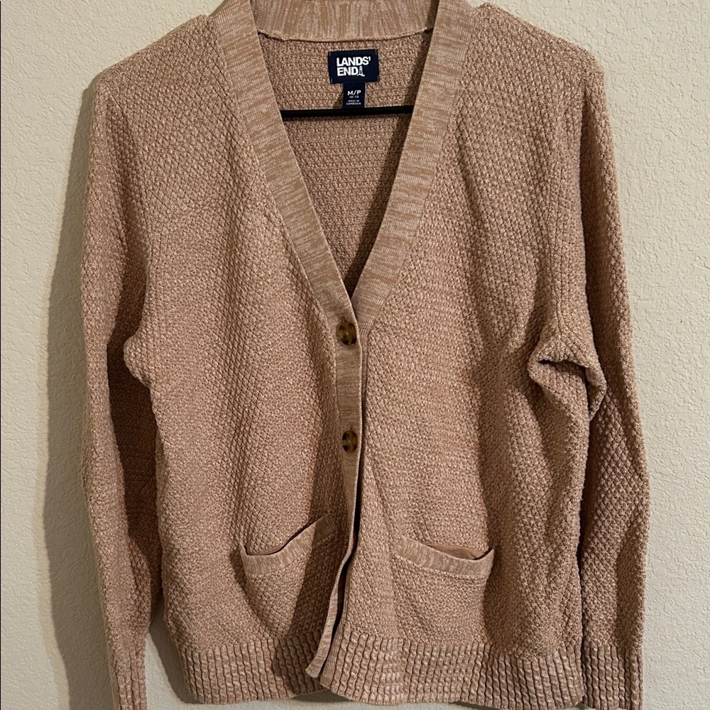Lands' End Textured Knit Cardigan in Tan Fall Winter
